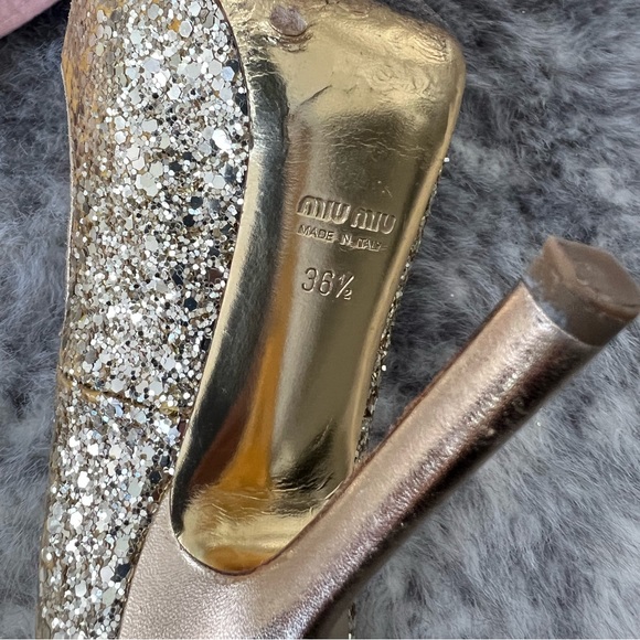 Authentic Miu Miu Gold Glitter Open-Toe Heels – Size 6.5 - Picture 8 of 16